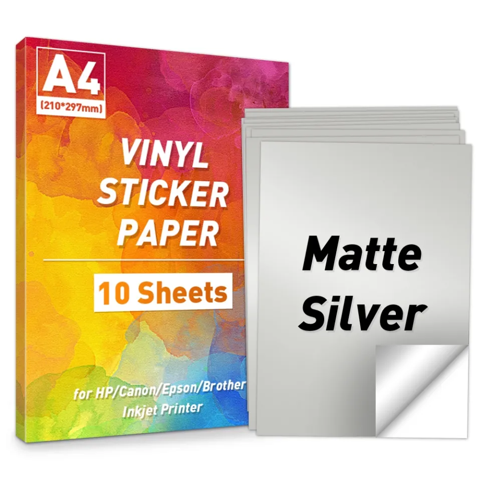 10/50 Sheets A4 Glossy Sticker Paper Silver Color Paper Label Sticker  Waterproof Vinyl Sticker 210
