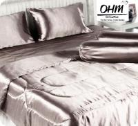 OHM ผ้าปูที่นอน ผ้าเครปซาติน 220 เส้น ขนาด 7 ฟุต 5 ชิ้น (สีน้ำตาลเทา)