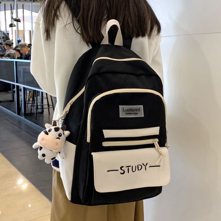 Large-capacity Backpack Travel Female Korean Version Bag Junior High And  Middle School Students Casual School Bag,Beige