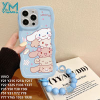 YIMia เคสโทรศัพท์ Cinnamoroll น่ารักสำหรับ VIVO Y21 Y21S Y21A Y21T Y33S Y33T Y35 Y50 Y30 Y30i 1938 Y22 Y78 Y22S Y51ขอบคลื่น Y31 Y72 Y77 Y78 + แฟชั่นการ์ตูนแมว TPU นิ่มปก + สายคล้อง