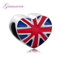 Free shipping Heart Shaped British Flag Pendant Handmade Charm Bracelet European Charm Fit Pandora Bracelet Womens DIY Jewelry