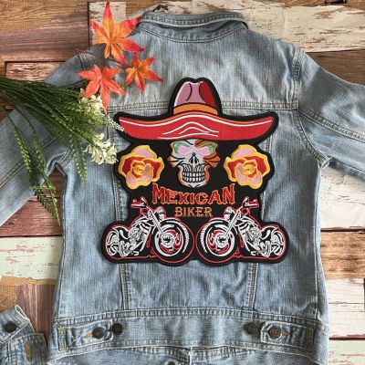 Mexican Biker Cowboy ไบค์เกอร์ ตัวรีดติดเสื้อ อาร์มรีด อาร์มปัก ตกแต่งเสื้อผ้า หมวก กระเป๋า แจ๊คเก็ตยีนส์ Embroidered Iron on Patch ไซส์ใหญ่
