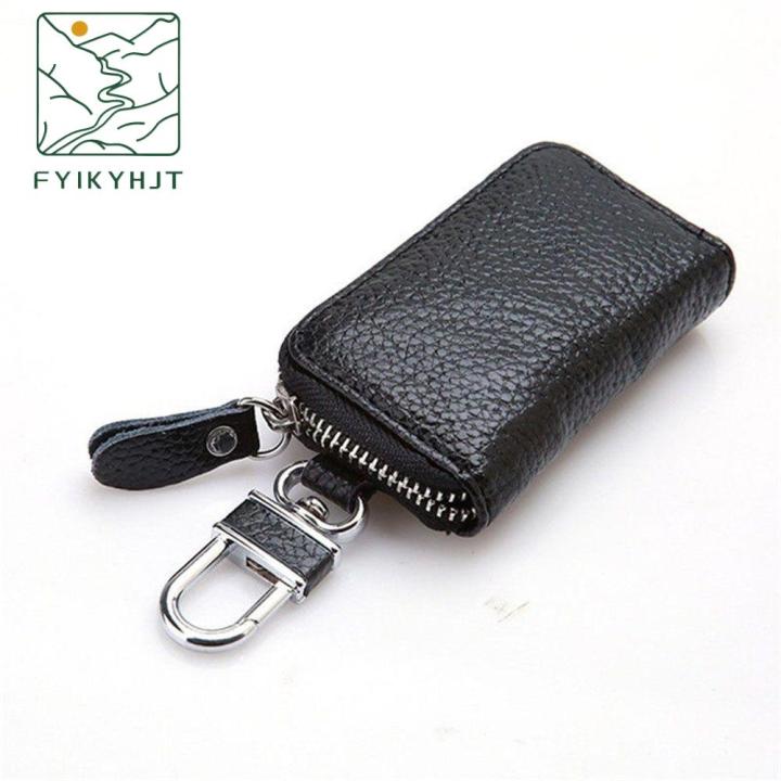 Genuine Leather Keychain Wallets Men Women Solid Color Zipper Car