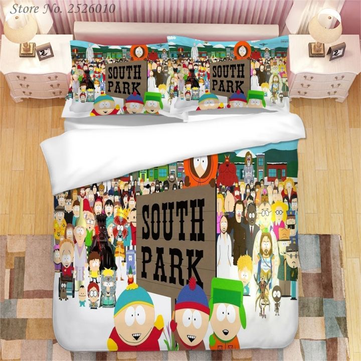 3d-south-park-ลายการ์ตูนสำหรับเด็กการพิมพ์อักขระผ้านวมผ้าคลุมเตียงผ้าลินินขนาดเต็มสองด้าน