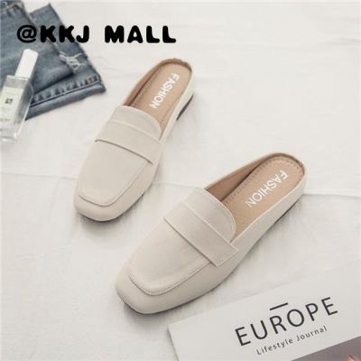 KKJ MALL Womens Baotou Half Slippers Womens 2022 New Summer Outwear Fashion Flat Soft Leather Slip on Lazy Soft Sole Muller