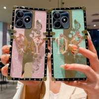 YJD เคสสำหรับ Realme C53 C55สามมิติติดเพชรรูปผีเสื้อขอบตรงกันกระแทกเคสโทรศัพท์