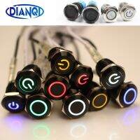 1 pc 12mm/16mm Black Push Button Switch Waterproof illuminated Led Light Metal Flat Switches with annular power mark 3V 12V 6V