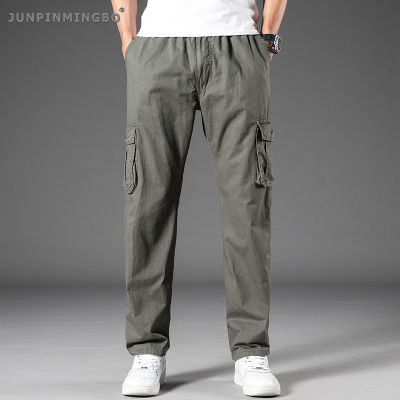 JUNPINMINGBO กางเกงกางเกงคาร์โก้บุรุษกางเกงสแล็คแบบเรียบหลายกระเป๋า,กางเกงกีฬากลางแจ้งกางเกงตัดตรงระบายอากาศ