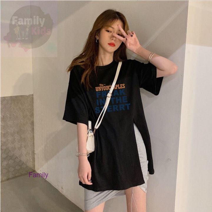 fam-เสื้อสกรีนลาย-ผ่าข้าง-oversize-สไตล์เกาหลี-คอกลมแขนสั้น-น่ารัก-c011