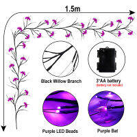 1.5M 60Leds Xmas ฟักทองค้างคาวแมงมุมสาขา Vine Light String ประดิษฐ์ Willow Twig ไฟสำหรับ Home Patio ฮาโลวีน Deocr