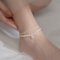 Pearl Anklet 925 Sterling Silver Beach Adjustable Square Cubic Zirconia Dangle Double Layer Foot Decorations Chain For Women