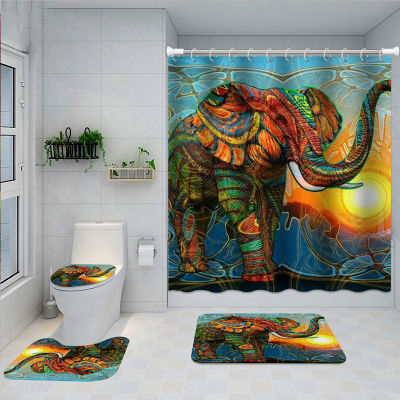 Bathroom Shower Curtain and Rug Sets Elephant Bathroom Decor Toilet Cover Bathroom Accessories Set Bathroom Curtain Set
