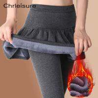 CHRLEISURE ฤดูหนาว Thicken Leggings ผู้หญิง Warm Slimming ปลอมสองกระโปรง Leggings ขนแกะสูงเอวกางเกงแน่นยืดหยุ่นหญิง...