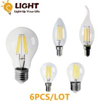 {ร้อน} 6PCS หลอดไฟ LED C35 G45 ST64 A60 Vintage โคมไฟ E14 E27 220V 4W 6W 8W Edison หลอดไฟ