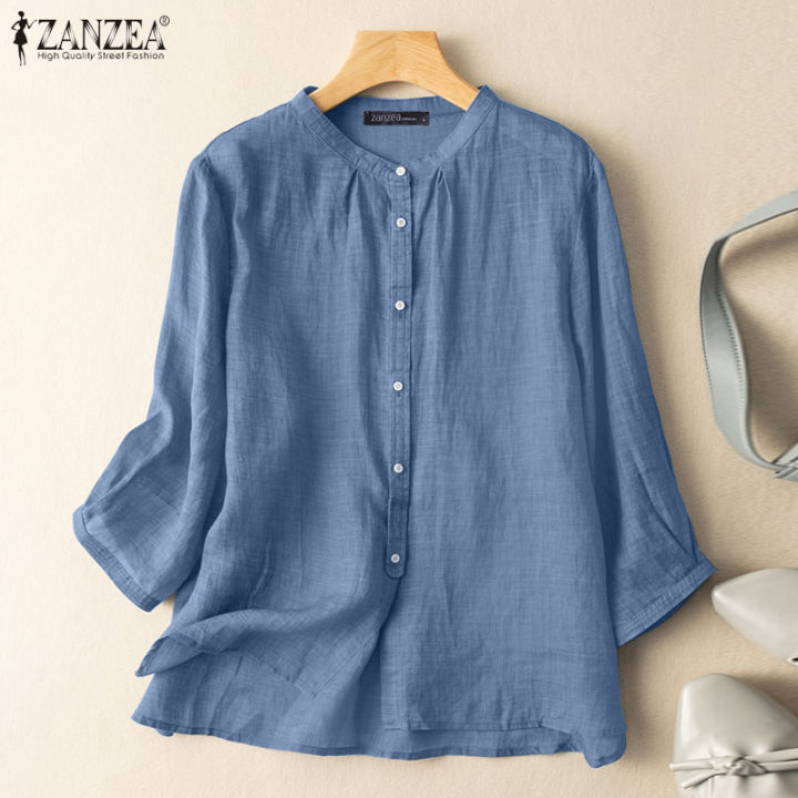 ZANZEA Women Leisure 3/4 Sleeve Cotton Shirt Tee Button Up Blouse ...