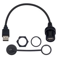 USB 2.0 Male To Female Panel Flush Mount Extension Cable with Buckle for Car Truck Boat Motorcycle Dashboard Waterproof Cord 1m