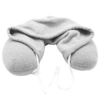 s Portable Flight Travel U-shaped Microbeads Neck Support Neck Pillow Cushion With Hat Solid Hooded Drawstring