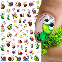 น่ารัก ANT การ์ตูนสติกเกอร์เล็บ Bee Ladybug succulent Plant Rainbow Slider สติกเกอร์เล็บฤดูใบไม้ผลิฤดูร้อนตกแต่งเล็บ L EEEB168