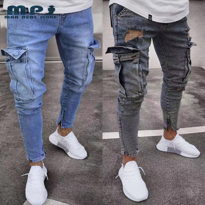 MPJ High Quality Jeans for man 6 pocket Jeans with zip LightBlue Pants ...