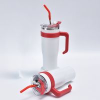 Cafe Insulated Tumbler Straw Stainless Steel Coffee Cup Car Portable Water Bottle 40Oz Mug with Handle