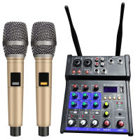 4 Channel Audio Mixer with Wireless Microphone for Computer DJ Karaoke Mixing Console Audio Interface Sound Card Phantom Power