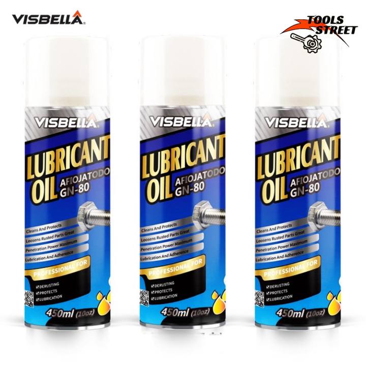 visbella-lubricant-oil-450ml-น้ำยาล้างสนิม-ขัดสนิมได้ชนิดทุกจุด-สเปรย์กำจัดสนิม-หล่อลื่นผิวโลหะ-สูตรใหม่ประสิทธิภาพสูง-ของแท้-100-ขายถูกสุด