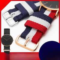 Tali jam tangan nilon untuk DW gelang jam Mode 16 18 20 22mm warna target olahraga pria tali jam tangan warna pelangi biru putih merah