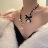 Chain Pearl Number 5 Necklace Leather Braid Luxury Jewelry Bow Knot Pendant Women Sweater Gift Fashion Accessories Wholesale