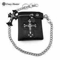 ZZOOI Gothic Skull Cross Biker Punk Card Holder Mens Leather Wallet With Pants Chain