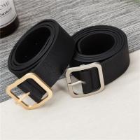 Trendy Simple Square Buckle Design Women Belt Gold Square Buckle Strap Waist Belt for Jeans Pants PU Leather Ladies Dress Belt Black