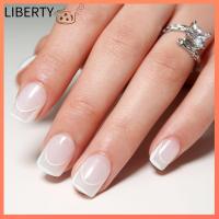 LIBERTY 24ชิ้นเล็บปลอมแบบถอดได้แบบ DIY ขอบสีดำสั้นติดฝรั่งเศสปลอมคริสตัลแบบติดเล็บ