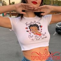 COD tjjs079 TOPQ-Women´s Slim Fit Sweet Short Sleeve Crewneck Cartoon Print Crop Tops