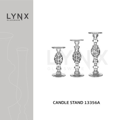 LYNX - Candle Stand 13356A - เชิงเทียนแก้ว เชิงเทียนคริสตัล ลายหกเหลี่ยม ฐานกลม มีให้เลือก 3 ขนาด ความสูง 24 ซม., 29.8 ซม. และ 35 ซม.