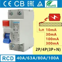 Rcd Rccb ชนิด A/type A/type A /Type Ac Evse 2P 4ขั้วกระแสสลับเบรกเกอร์ตกค้าง Rccb 40a 63a 30ma 6ka ราง Din 220V