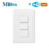 สวิตช์ไฟ WiFi Tuya Smart Wall Push Button Interruptor Switches 110-240V 1/2 / 3Gang สวิตช์โคมไฟทางกายภาพสายกลางอุปกรณ์เสริม