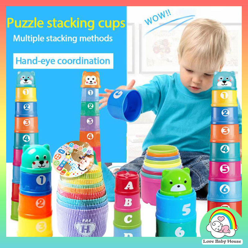9 Pcs Baby Toys Stacking Cups Towers With Numbers And Alphabet 12-18 Months Stacking Learning Toddler Toys Age 1-2 Numbers Shapes Patterns Montessori Toys for 1 Year Old Boy Girl Sounds Light up Educational Toys for Toddlers 1-3