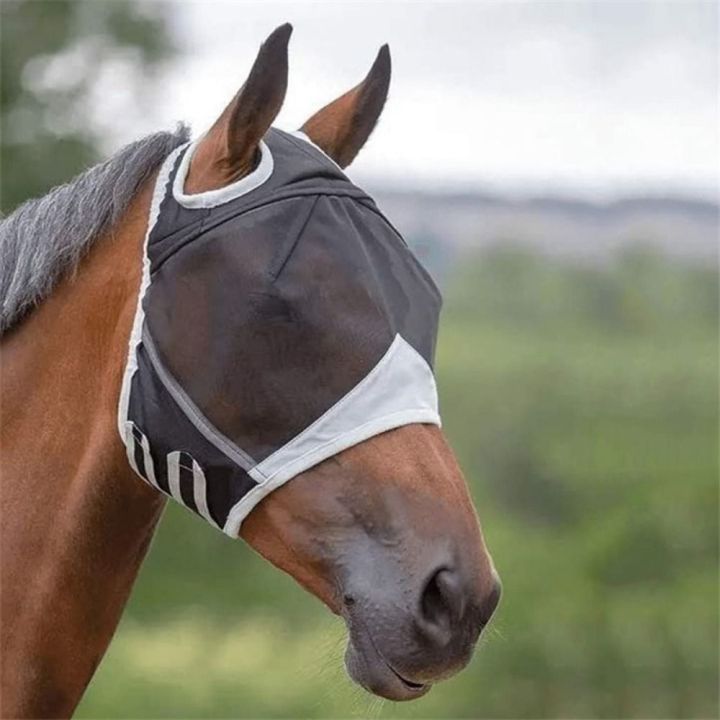 rongjingmall-ตัวหนอนแบบถักกันยุง-อุปกรณ์ม้าผ้าคลุมหน้าม้า