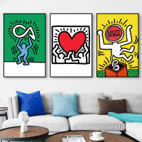 Keith Art Exhibition บทคัดย่อโปสเตอร์ Haring Pop Art พิมพ์ Lucky Heart ภาพภาพวาดผ้าใบ Gallery Wall ตกแต่งงานศิลปะสำหรับ Home