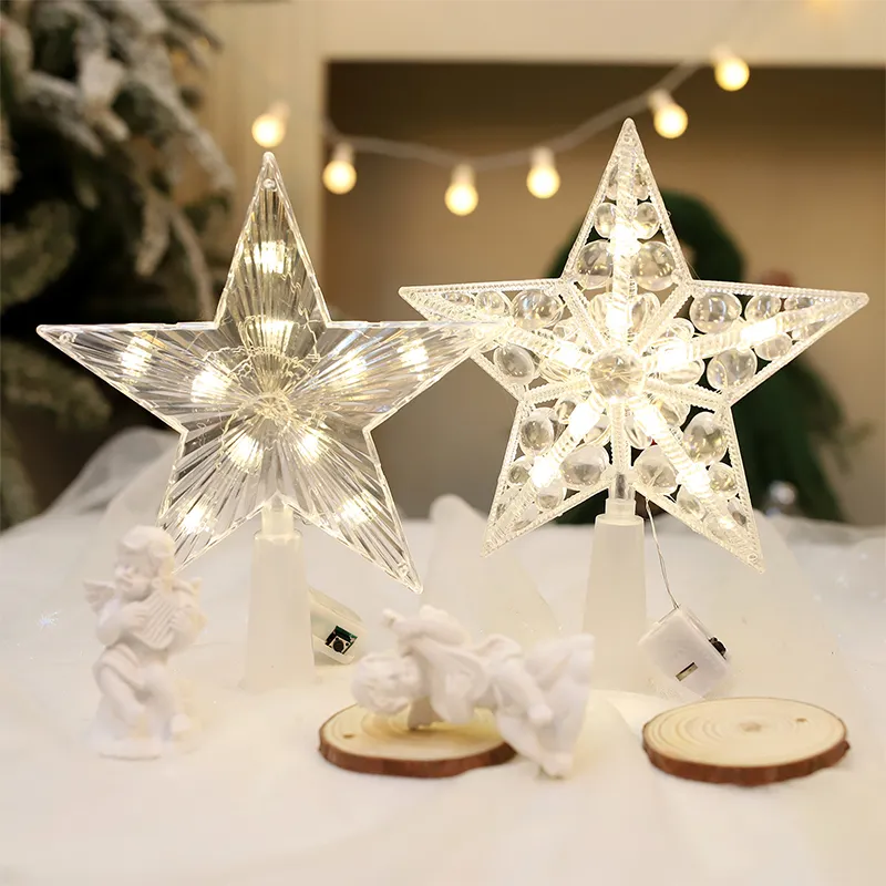 15cm Light Glowing Star Tree Topper Decor LED Ornament Christmas Tree Star  Topper Decorations Fairy Light with Battery Box