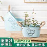 [COD] Cross-border special for idyllic tin flower bucket succulent potted container arrangement hemp handle retro