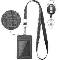 [NEW EXPRESS]✶◕■ PU Leather ID Card Holder Wallet Case Badge - with 3 Cards Slot and Neck Lanyard/Strap. Additional Retractable Reel
