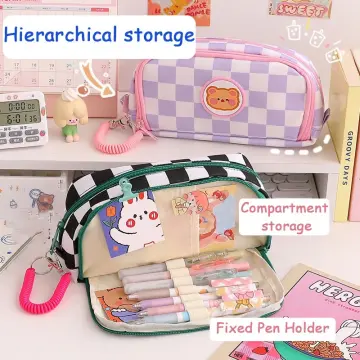 Korean Checkerboard Knitted Pencil Case Lattice Kawaii Storage Bags Plaid  Organizer Pouch Japanese Stationery Cute Pencil Cases