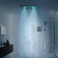 【LZ】✢  Hm Termostato Preto 16 Polegada ShowerHead Sistema Botão Misturador Termostático Torneiras Três Way Out of the Water Latão Conjunto De Chuveiro Grande