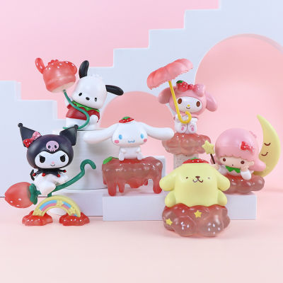 6Pcs Kawaii Sanrio อะนิเมะตัวเลขน่ารัก Kuromi Cinnamoroll Melody Pompompurin Pochacco Action Figure ตุ๊กตาของเล่นสำหรับของขวัญ