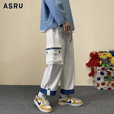 ASRV ความรู้สึกการออกแบบซอกดัดผมขอบวางกางเกงขากว้างกางเกงเอวสูงผู้ชายกางเกง ผู้ชายกางเกงคาร์โก้กางเกงยุทธวิธี