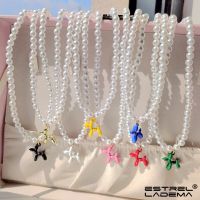 Y2k Colorful Cartoon Balloon Puppy Dog Pearl Beaded Necklace For Women Poodle Balloon Dogs Animal Charm Necklaces Trendy Jewelry