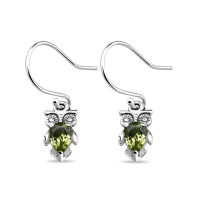 Silver thai Sterling Silver Teardrop Peridot owl Hook Earrings , ต่างหูเงินสีเพอริดอทรูปนกฮูกตะขอเงินแท้925