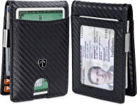 TRAVANDO Money Clip Wallet Atlanta Mens Front Pocket Slim RFID Blocking - Credit Card Holder - Mini Bifold Leather Carbon