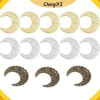 CHONGXI แผ่นรองรีด Moon Filigree ทองเงินบรอนซ์ ลวดลายประดับมุม จี้สำหรับทำเครื่องประดับ จี้ลายเส้นกลวงดวงจันทร์ อุปกรณ์เครื่องประดับอัญมณี