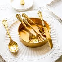 Luxury Gold Dinner Set Golden Vintage Wedding Tableware Silverware Dinnerware Stainless Steel Travel Cutlery Set Dropshipping Flatware Sets